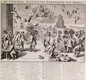 Cartone animato che deride il disastroso esperimento con la carta moneta dello scozzese John Law durante il suo periodo come controllore generale delle finanze francesi tra gennaio e maggio 1720 da Flemish School